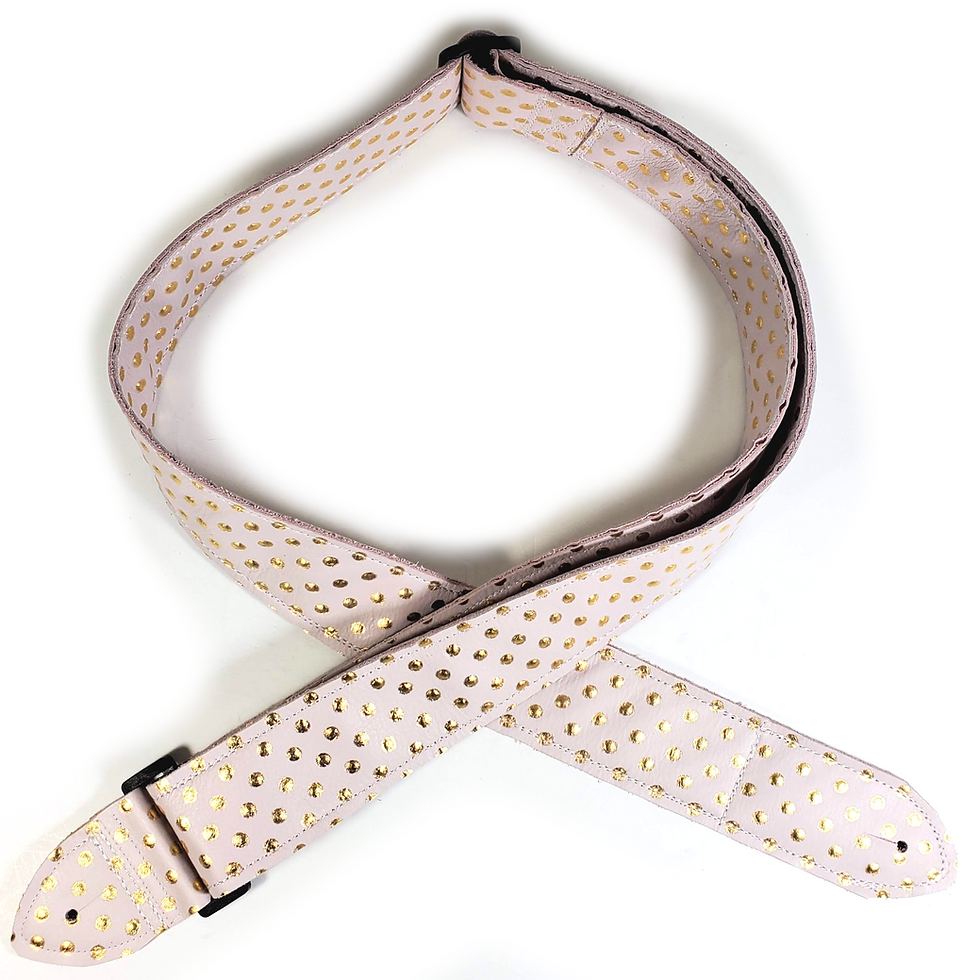 Thumbnail: Pink Gold Leather Premium Leather Guitar Strap- Pink Polka Leather Guitar Strap