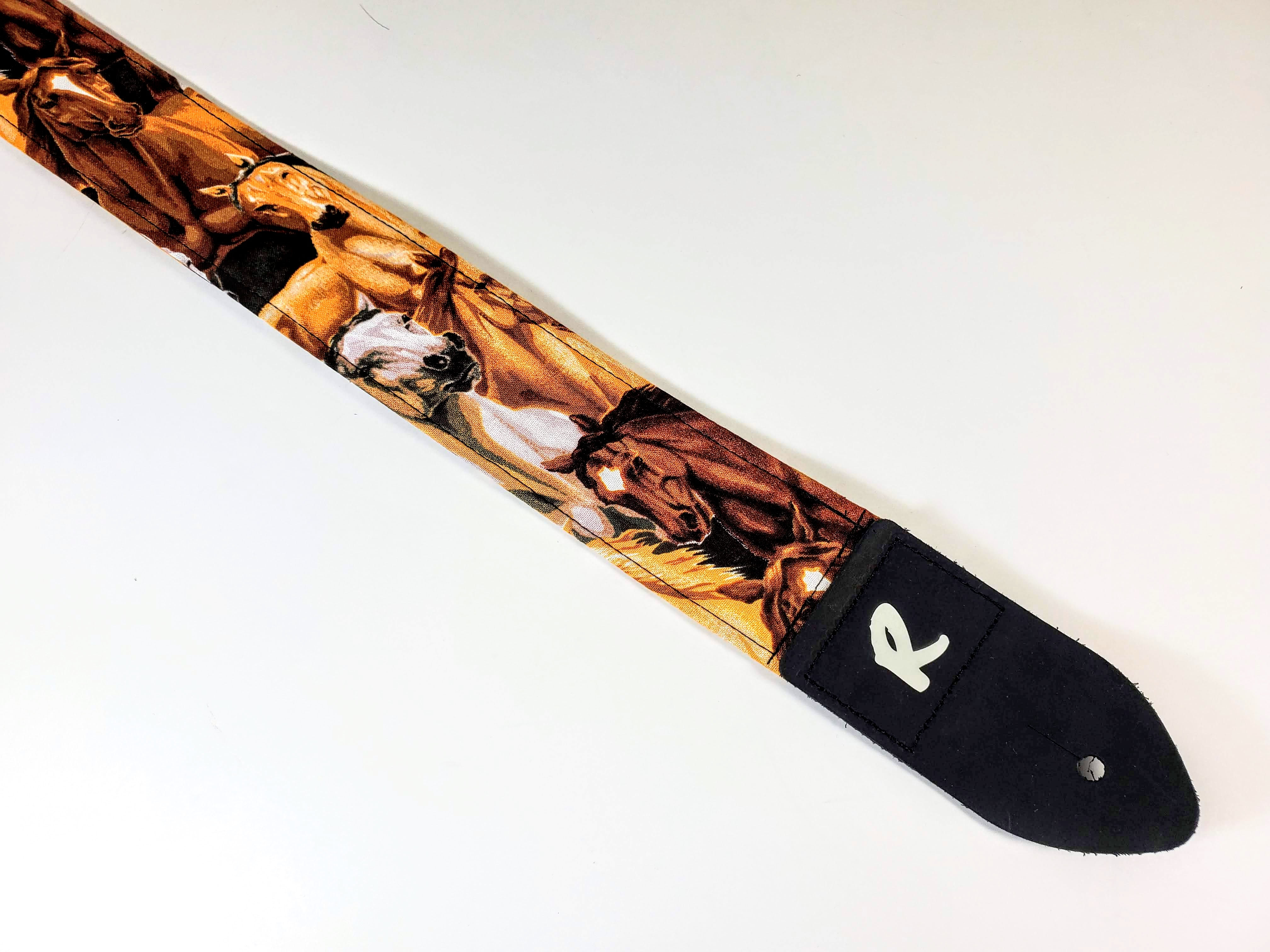 Horse Guitar Strap - Brown and Grey Horses Running Guitar Strap - Country