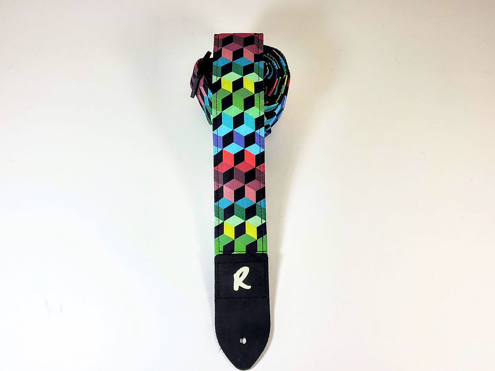 Thumbnail: Multicolor 3D Cube Guitar Strap - Colorful Cube Guitar Strap - Retro -