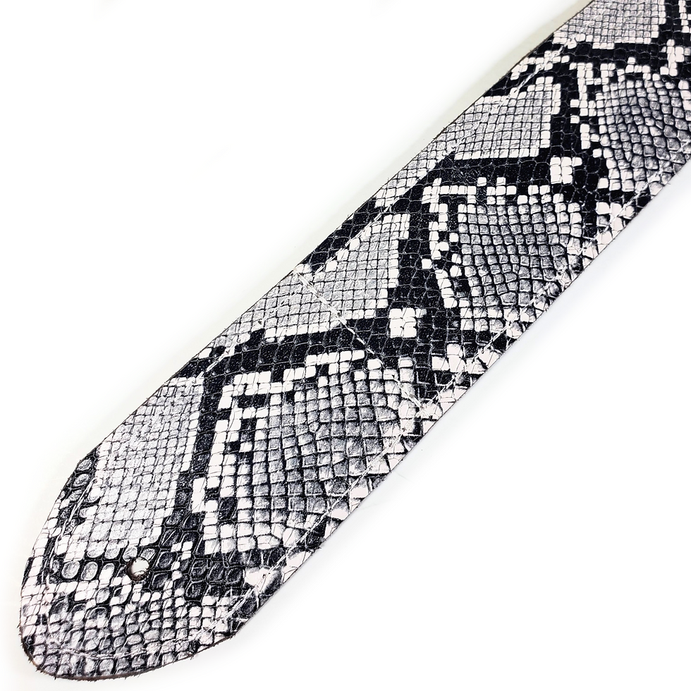 Thumbnail: Black and White Snake Premium Leather Guitar Strap-Snake Print Leather Guitar