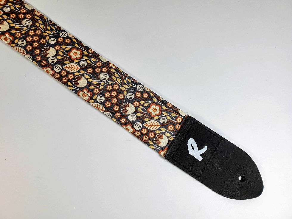 Earth Tones Scandinavian Floral Guitar Strap - Colorful Folk Floral Guitar