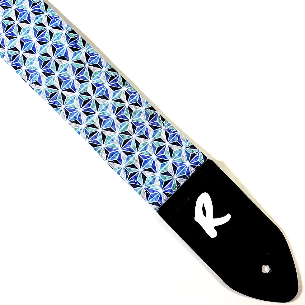 Blue Geometric Print Guitar Strap - Blue Green Guitar Strap- Retro - Works for E