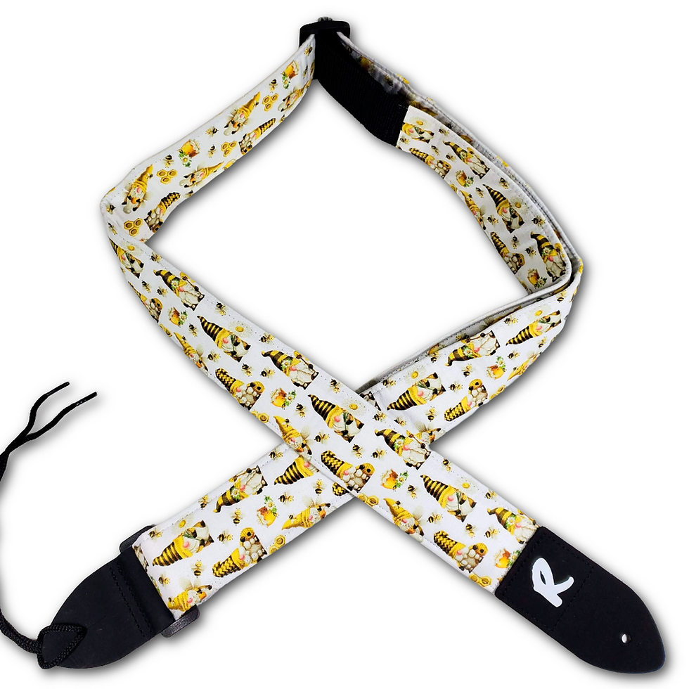 Thumbnail: Gnomes With Bees Guitar Strap - Gnomes Honeycomb, Bees and Gnomes Guitar Strap