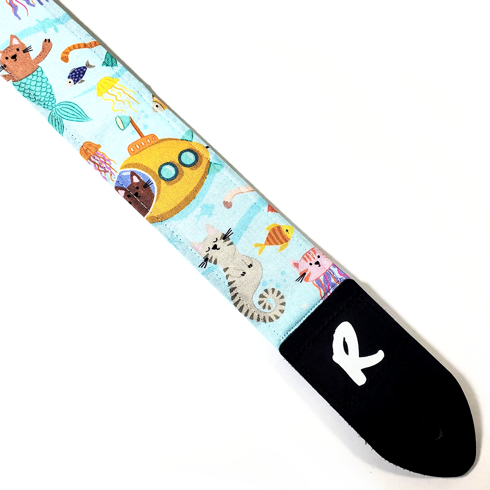 Meow-maid Guitar Strap - Ocean Cats Guitar Strap - Submarine Cats Guitar Strap -