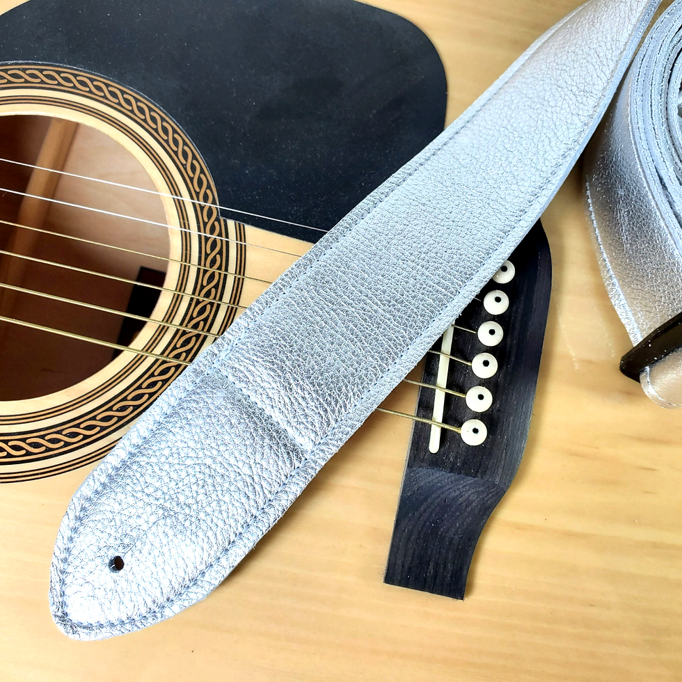 Silver Premium Leather Guitar Strap-Metallic Silver Leather Guitar Strap