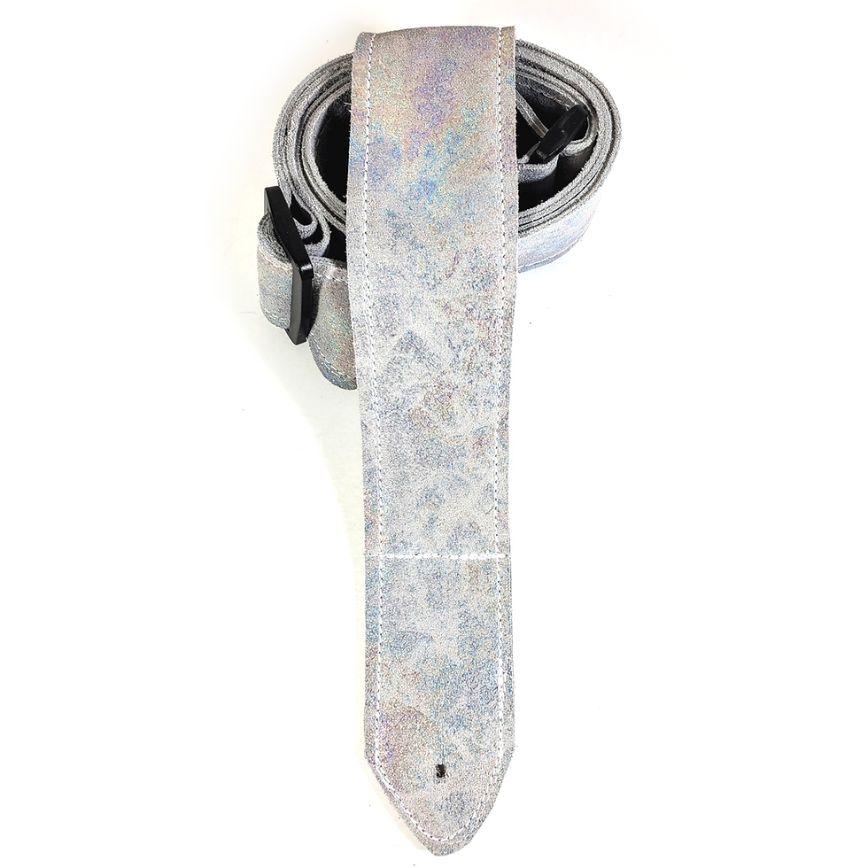 Thumbnail: Gray Iridescent Premium Leather Guitar Strap- Gray Sparkle Leather Guitar Strap