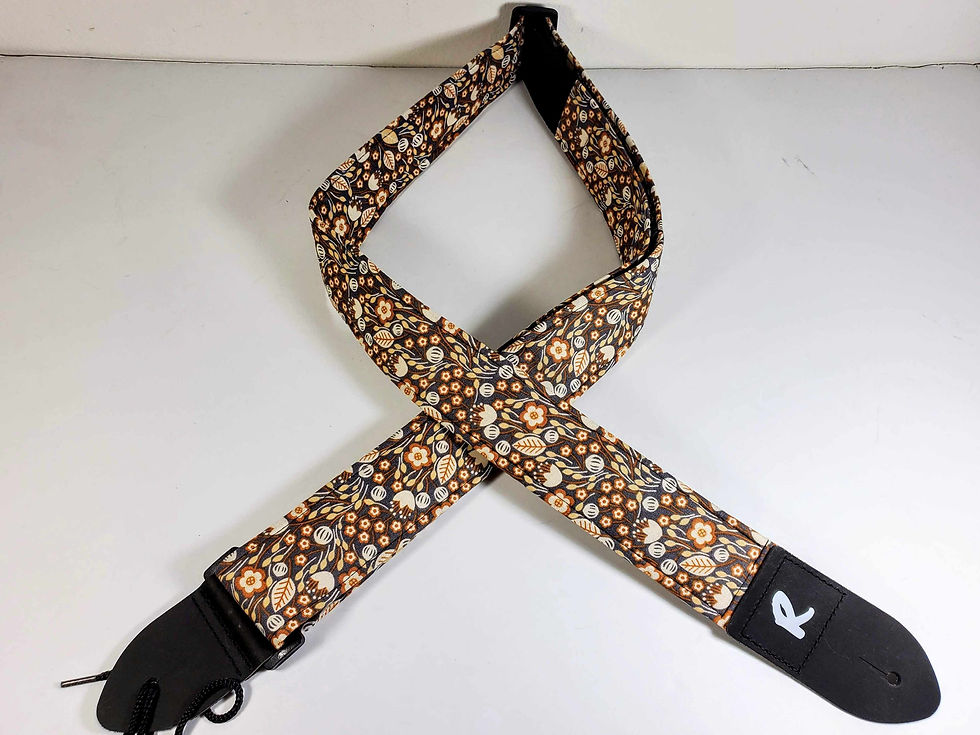 Thumbnail: Earth Tones Scandinavian Floral Guitar Strap - Colorful Folk Floral Guitar