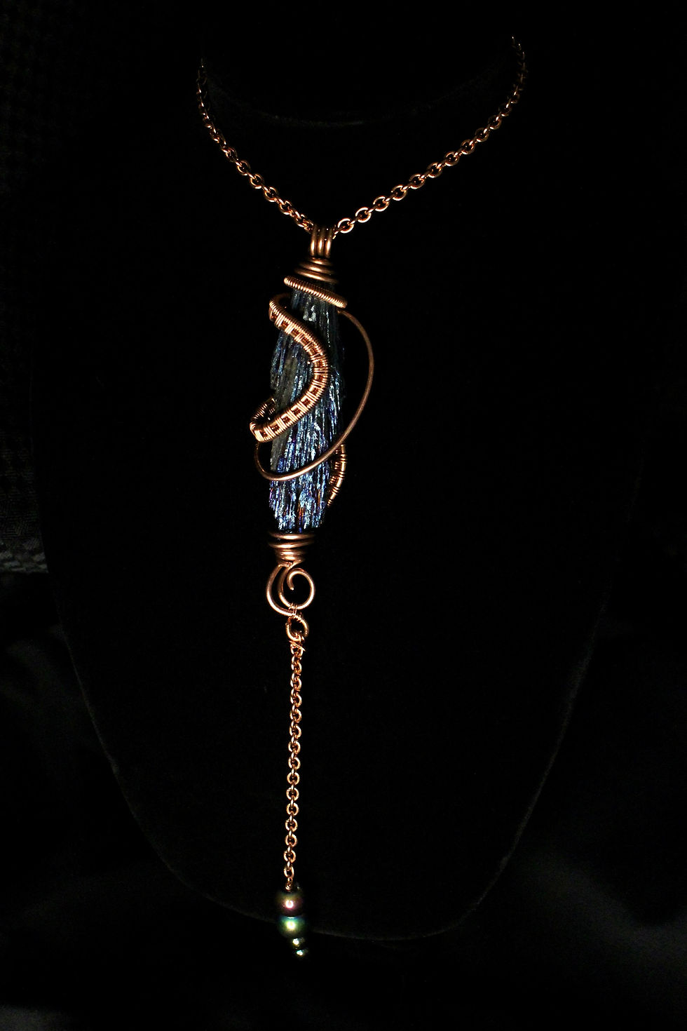 Thumbnail: Dual Designed Peacock Kyanite  and Aura Quartz Crystal Copper Pendant