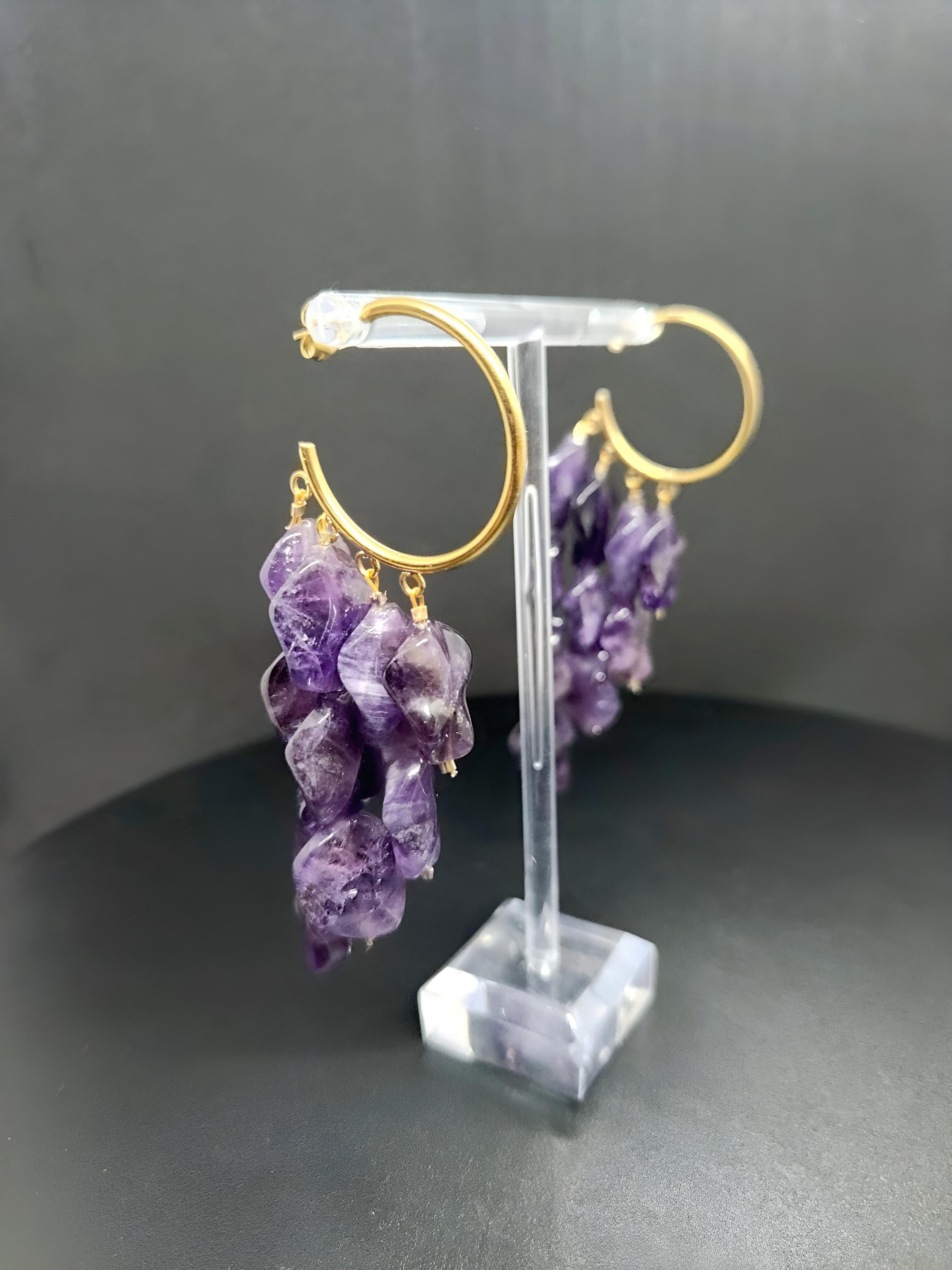 Amethyst Brass Hoop Earrings