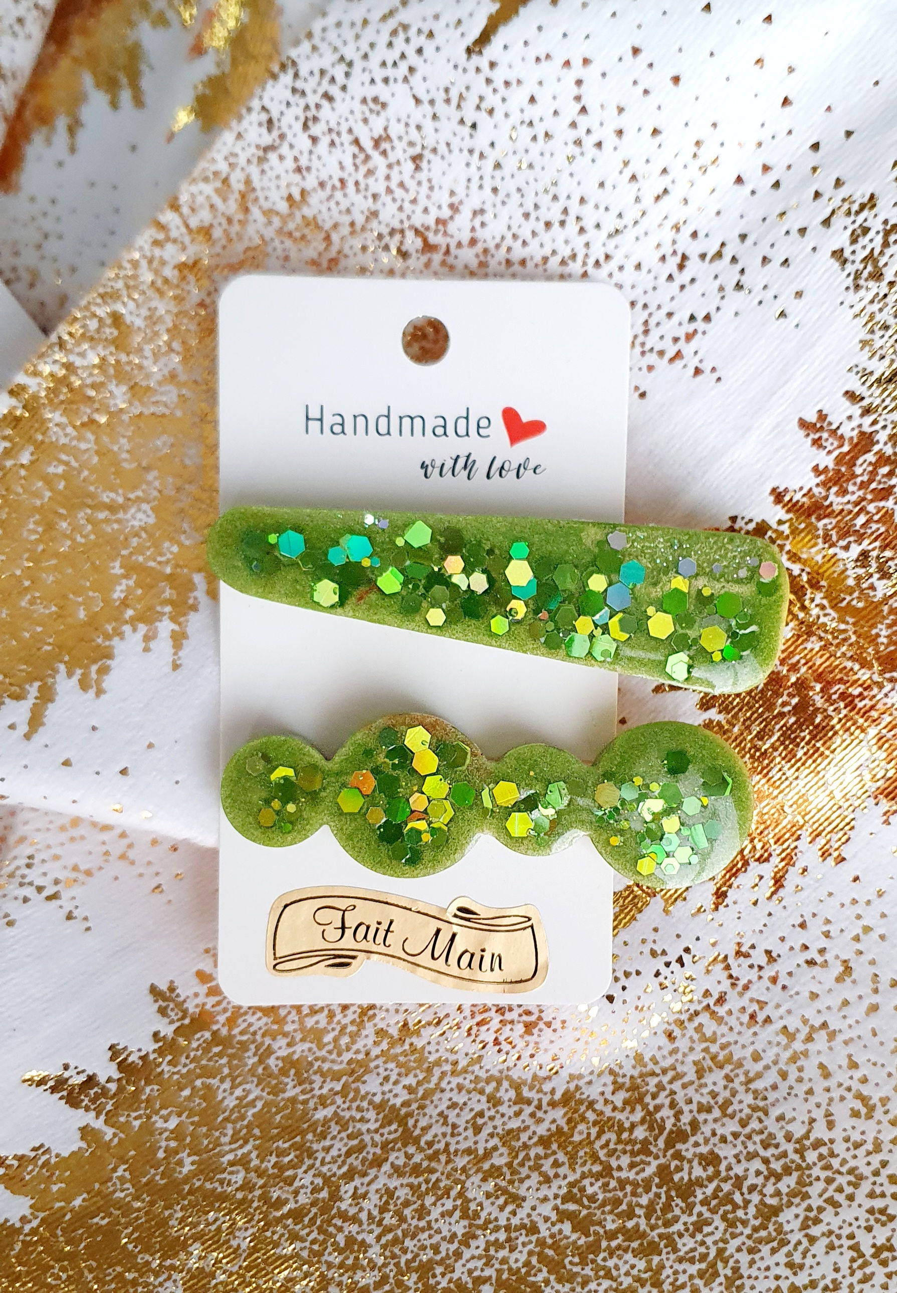 Lot de 2 Pinces à Cheveux Fait Main en Résine