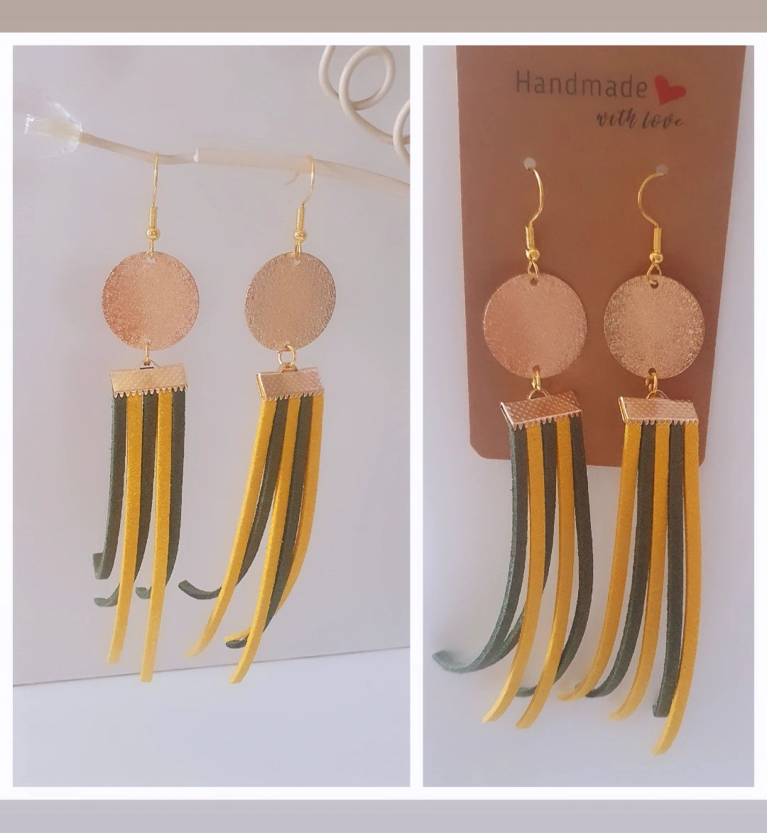 Boucles Cordons Longues Dorées Kaki Moutarde