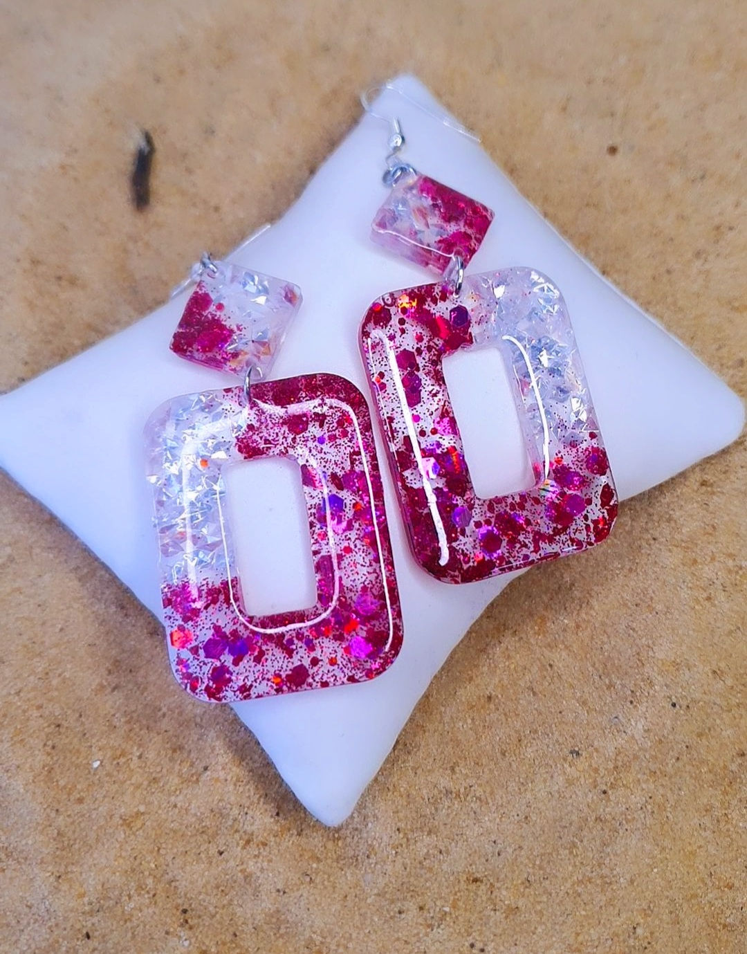 Boucles Résine Fuschia Argentées