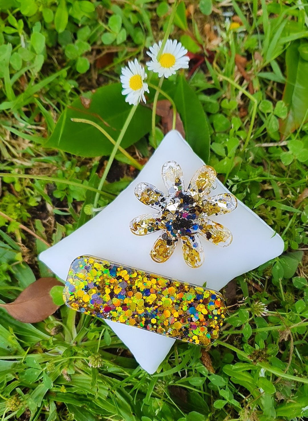 Lot de 2 Pinces à Cheveux Fait Main en Résine