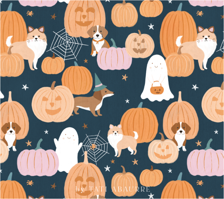 CLG-TA- Pumpkins puppies and ghosts in navy-P2460.png