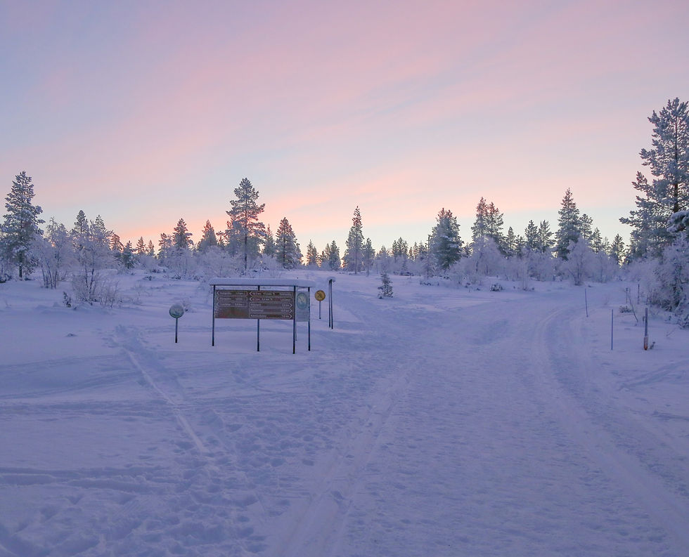Vasapolku kääntyy reittiopasteen etupuolelta vasemmalle