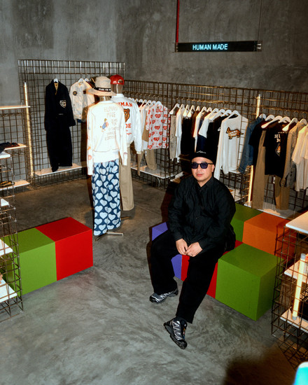 man in como appsrel store featuing human made brand clothing
