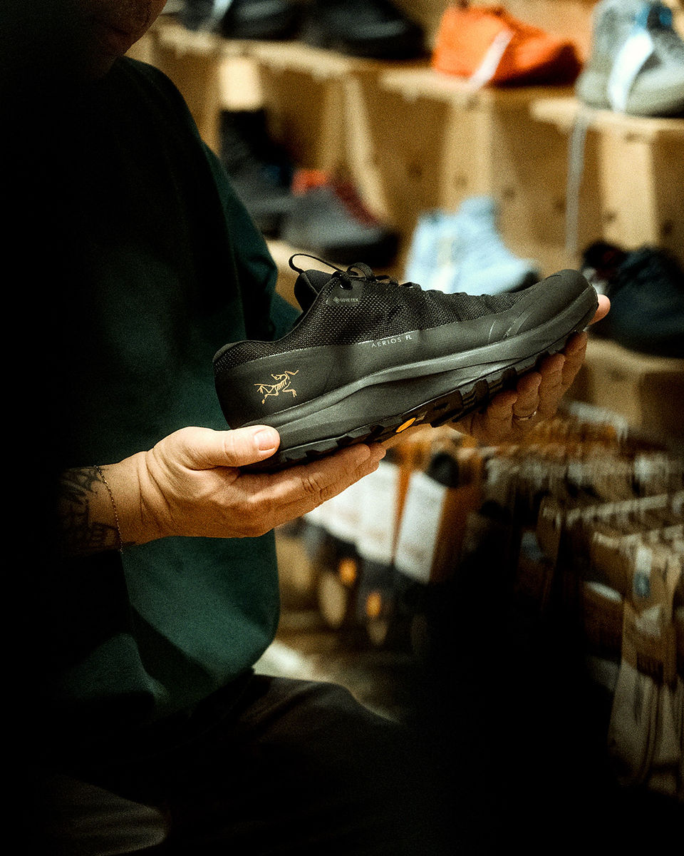 black arc'teryx shoe in campers' corner store  singapore bukit timah, gorpcore