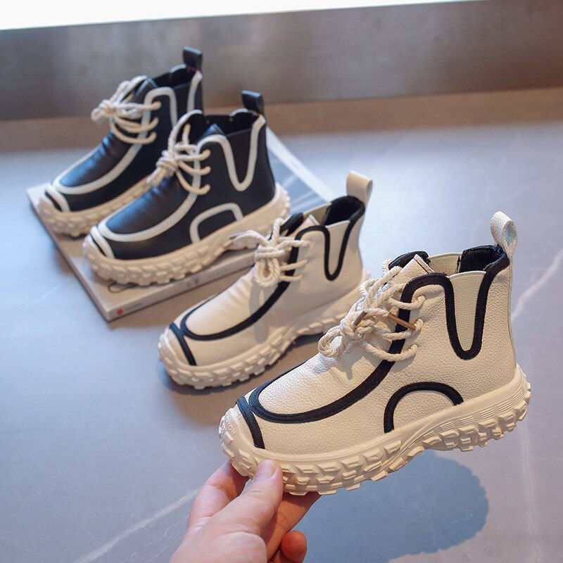 Miniaturbild: Ankle Boots 2023 Winter Fashion Design Non-slip Leather Shoes Kids Girl Handsom