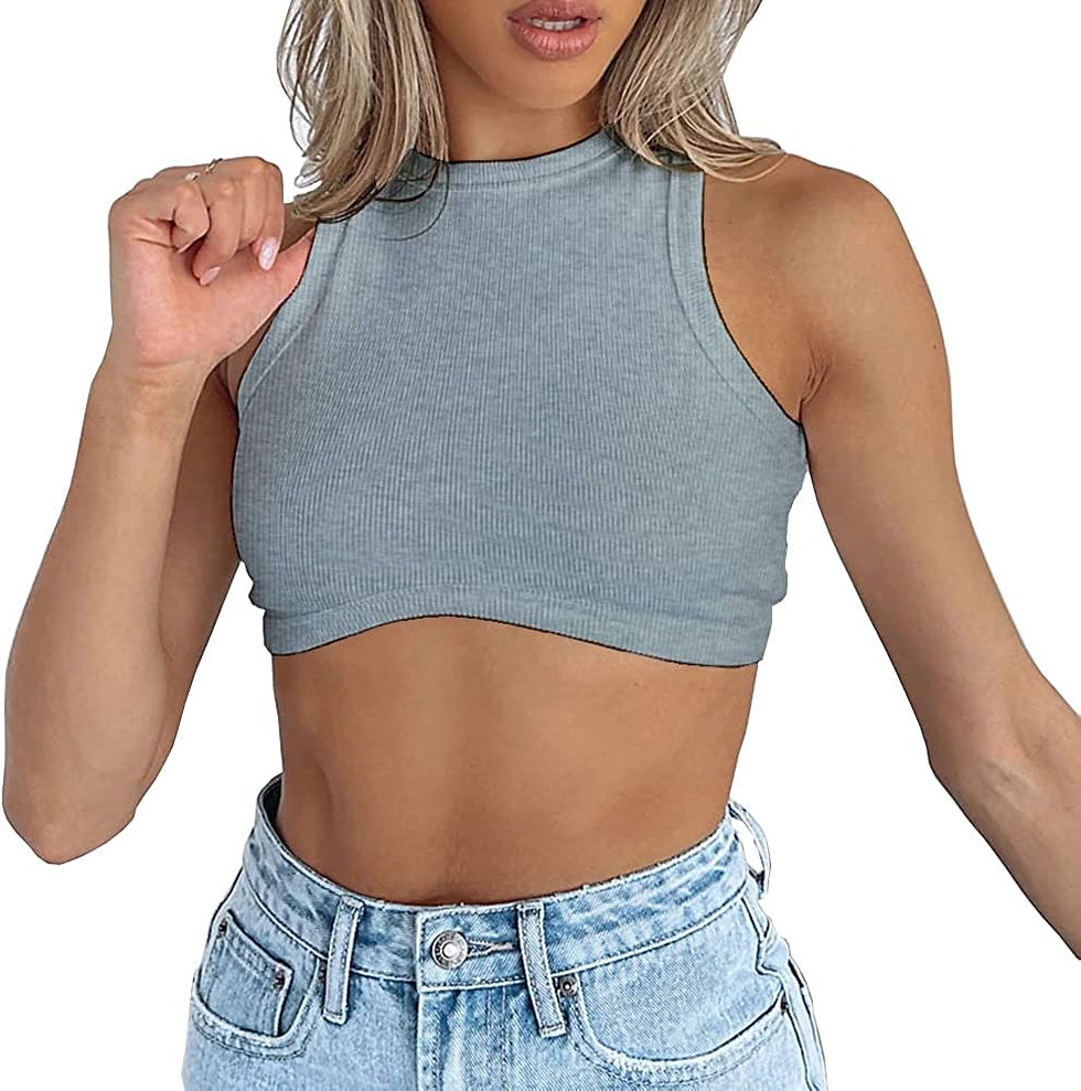 Thumbnail: Dwnval Sexy Sleeveless Crewneck Ribbed Knitted Tank Crop Tops for Women