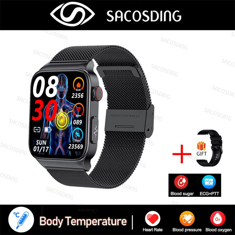Thumbnail: 2023 NEW Blood Glucose Smart Watch Men ECG Monitor Blood Pressure Body Temperat