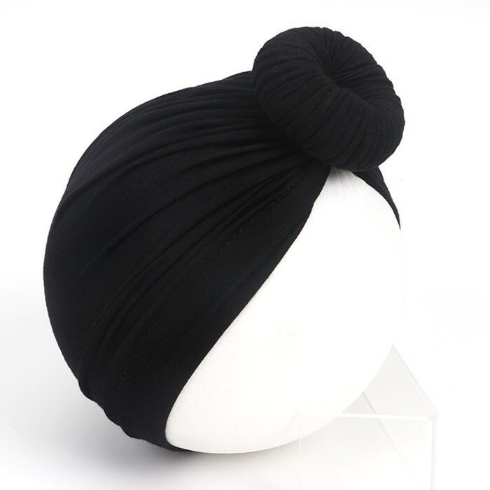 थंबनेल: Cute Infant Newborn Caps with Pearl Chiffon Flowers Cotton Blend Kont Turban Gi