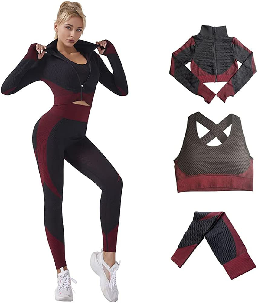 Thumbnail: Veriliss 3pcs Seamless Outfit Workout Sets Gym for Women, Fitness Sports School