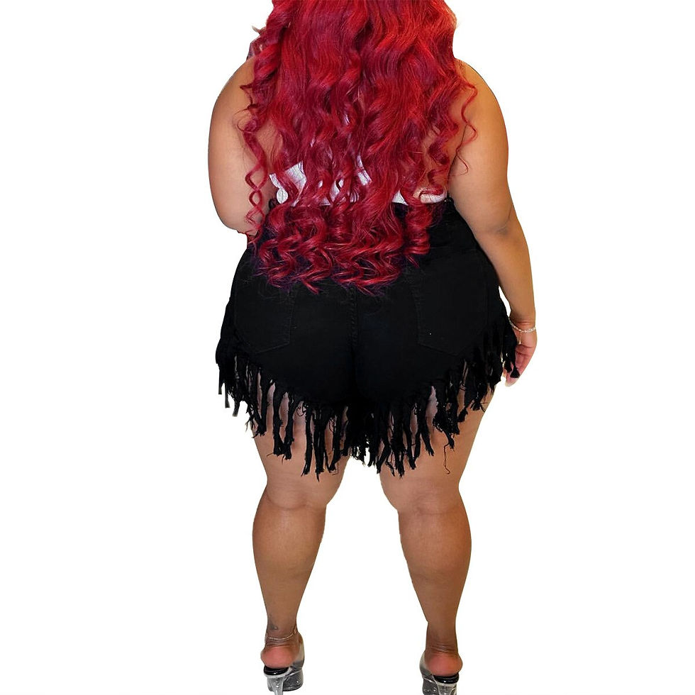 Thumbnail: Summer Black Tassels Women Shorts Jeans 3XL Big Size High Waist Zipper Straight
