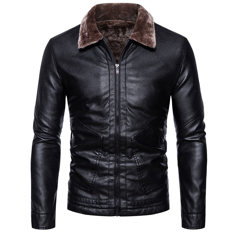 Miniatura: Wholesale Custom Logo Fur Neck Faux Pu Leather Jackets Thicken Winter Men Jacket