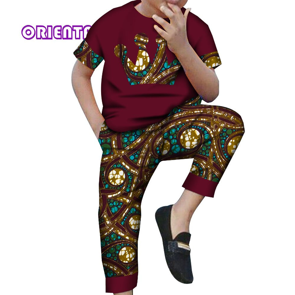 Thumbnail: Kids Boys African Clothes African Wax Print Cotton Dashiki Shirt and Pants Afri