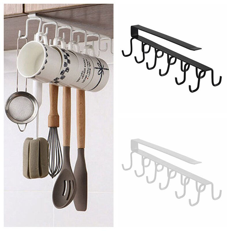 Thumbnail: Iron 6 Hooks Storage Shelf Wardrobe Cabinet Metal Under Shelves Mug Cup Hanger 