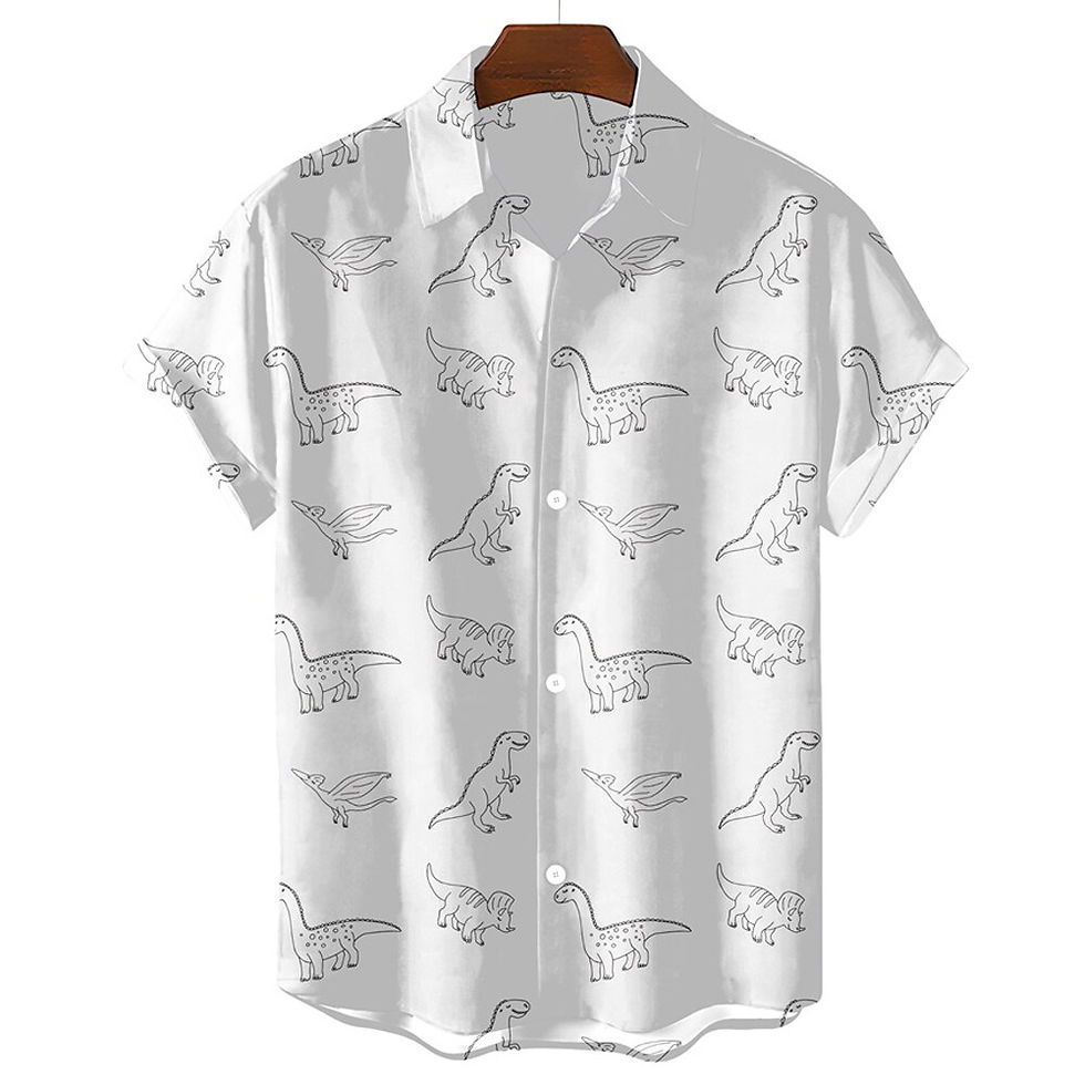 Thumbnail: Black And White Simple Men's Shirt Cute Dinosaur Print Men's Clothing Shirt Lap