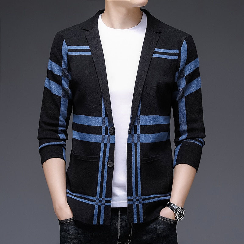 Thumbnail: Top Quality New Designer Luxury Brand Casual Fashion Plaid Slim Fit Mens Knitte