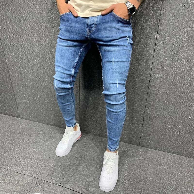 Миниатюра: White Embroidery Jeans Men Cotton Stretchy Ripped Skinny Jeans High Quality Hip
