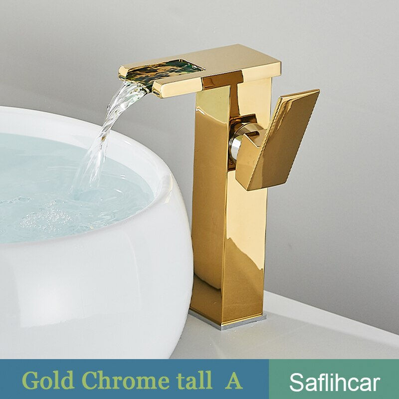 Thumbnail: LED Black Basin Faucet Tall And Short Tap Bathroom Single Handle Cold and Hot W
