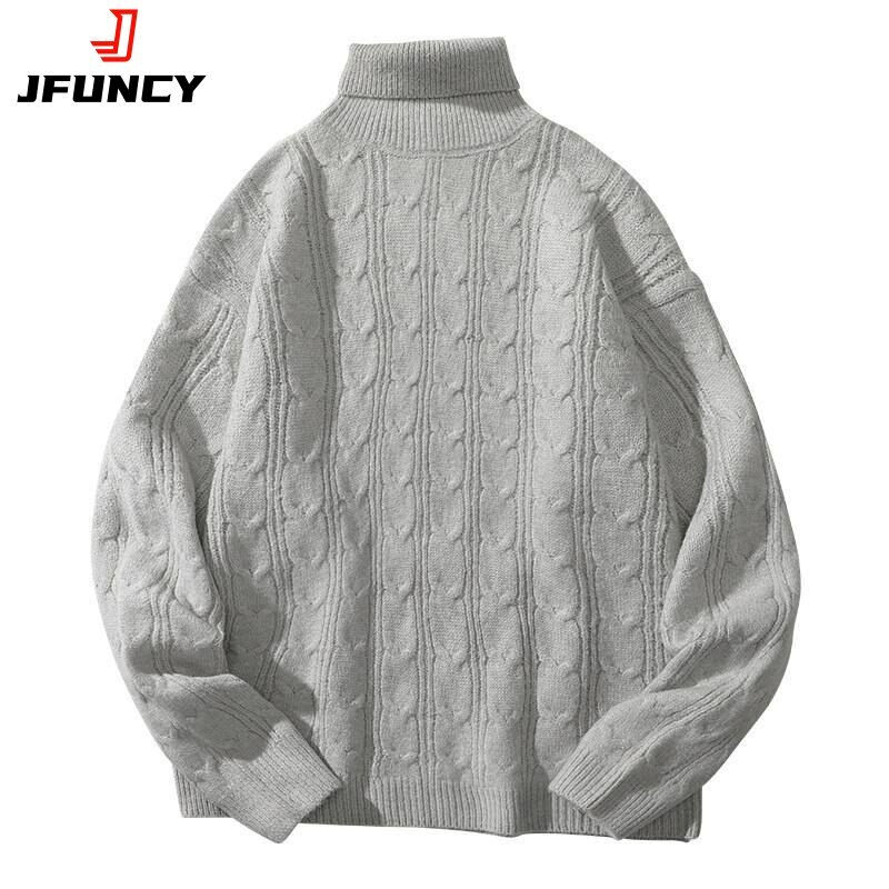 Thumbnail: JFUNCY Oversize Men's Winter Sweaters Men Harajuku Knitted Jumpers Turtleneck M