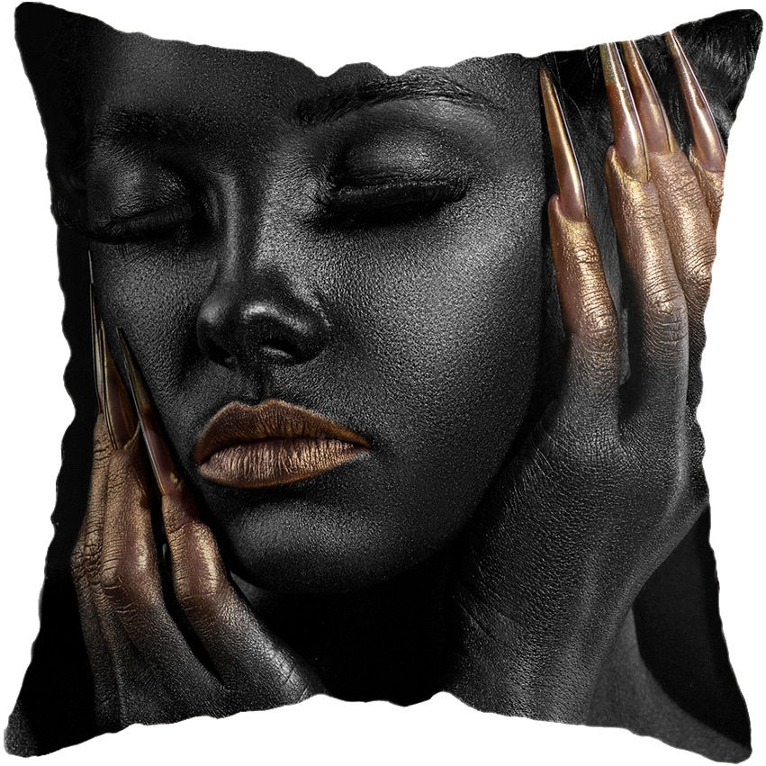 Miniature : 45*45CM Modern Living Room Black Gold African Lady Woman Style Look Art Deco So