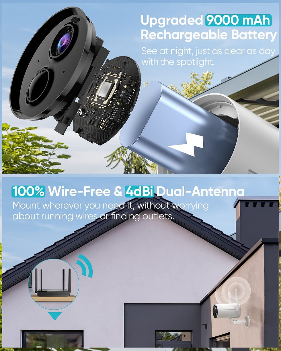 الصورة المصغرة: Security Camera Outdoor, 2.4G WiFi Wireless Cameras for Home Security, 1080P Co