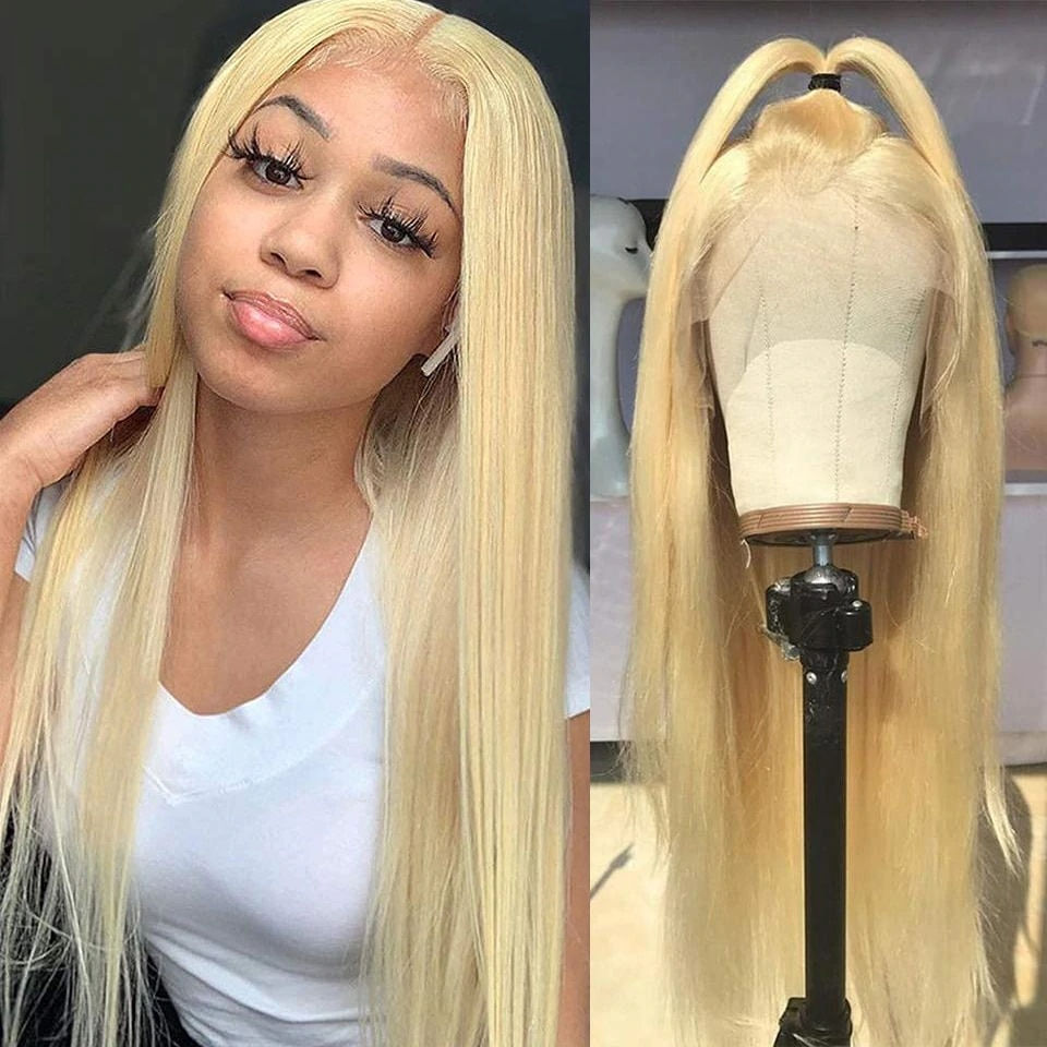 Thumbnail: Blonde Lace Front Wig Human Hair Honey Straight 613 Lace Frontal Wig Colored Hu