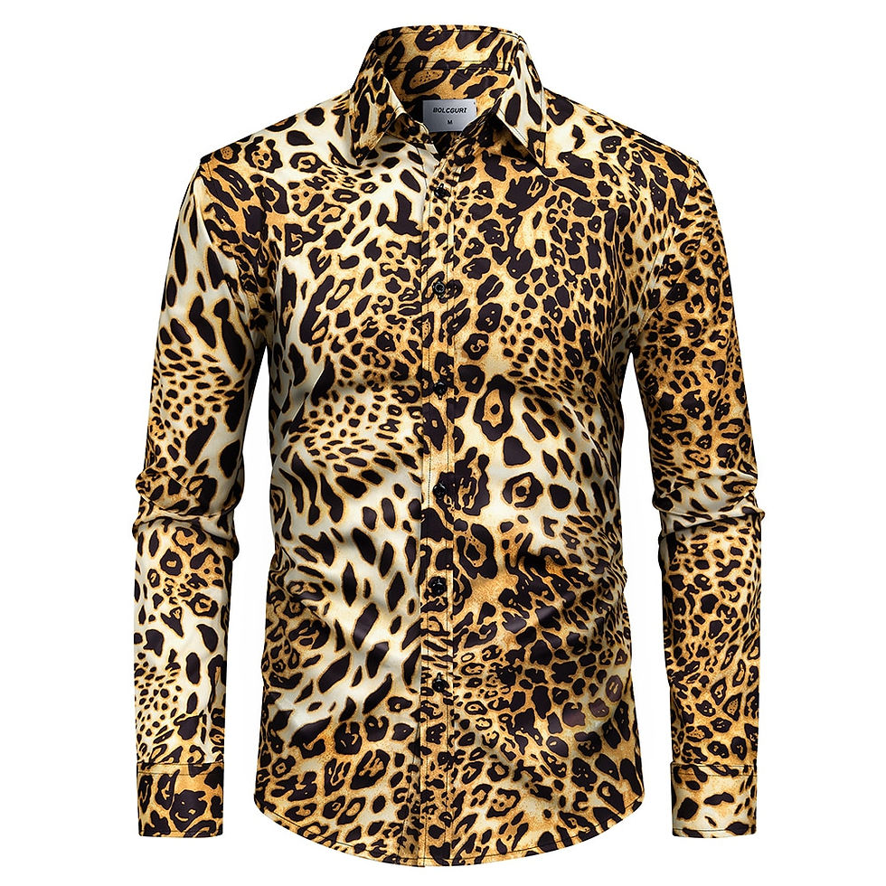 Thumbnail: Leopard Fashion Men Shirts Luxury Atmosphere Long Sleeve Shirt Night Shop Slim 