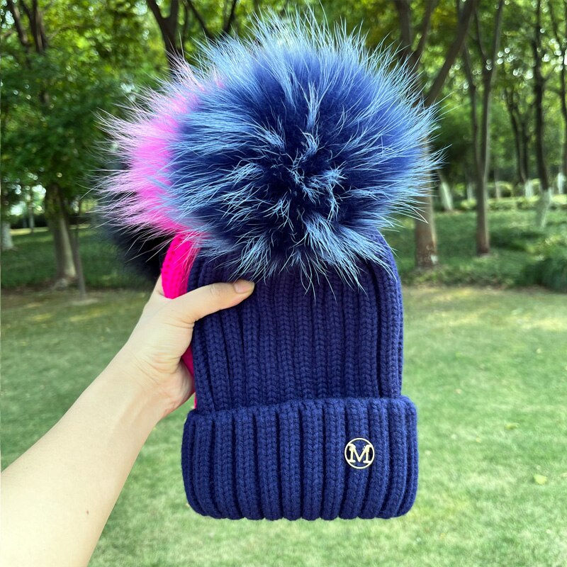 Thumbnail: New luxury brand winter hat for women Fox fur pompom hats beanie High quality G