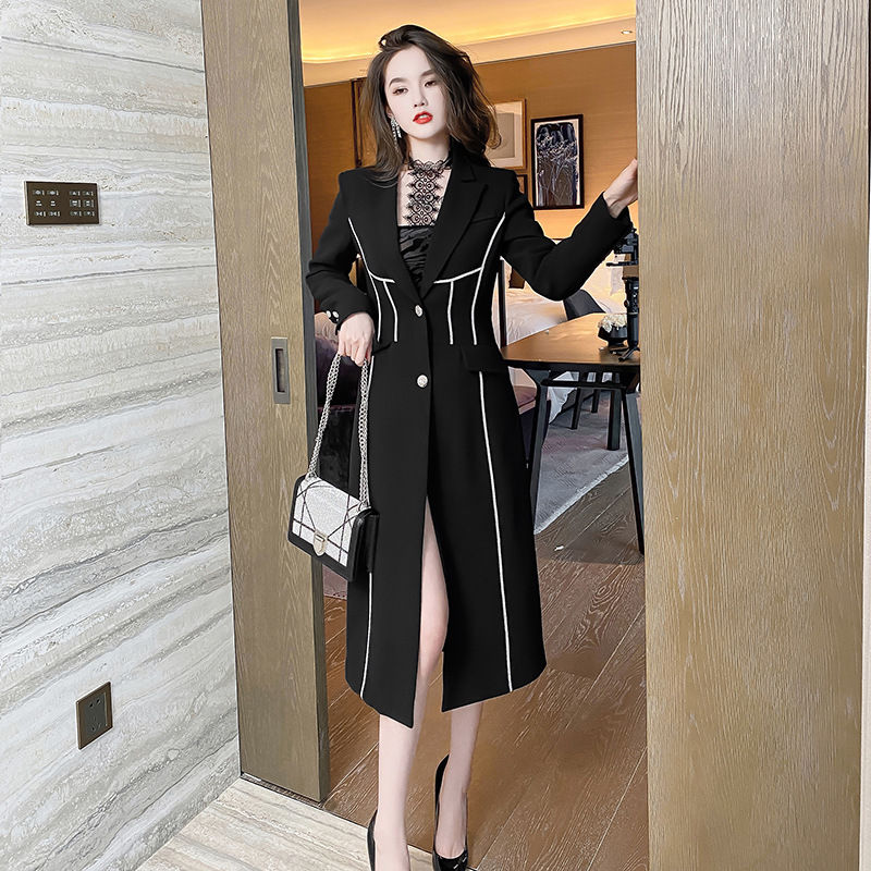 Thumbnail: Winter Outwear Mid Length Black Long Jacket Trench Coats for Ladies Women