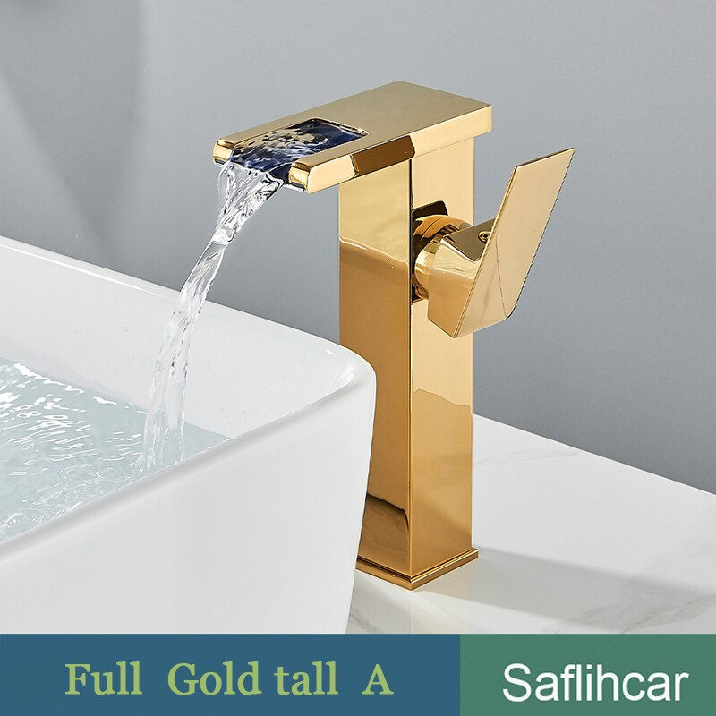 Thumbnail: LED Black Basin Faucet Tall And Short Tap Bathroom Single Handle Cold and Hot W