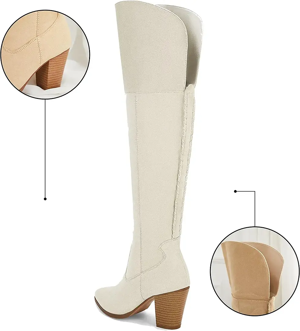 Thumbnail: Womens Wide Calf Knee High Boots Fall Block Heel Pointed Toe Long Over The Knee