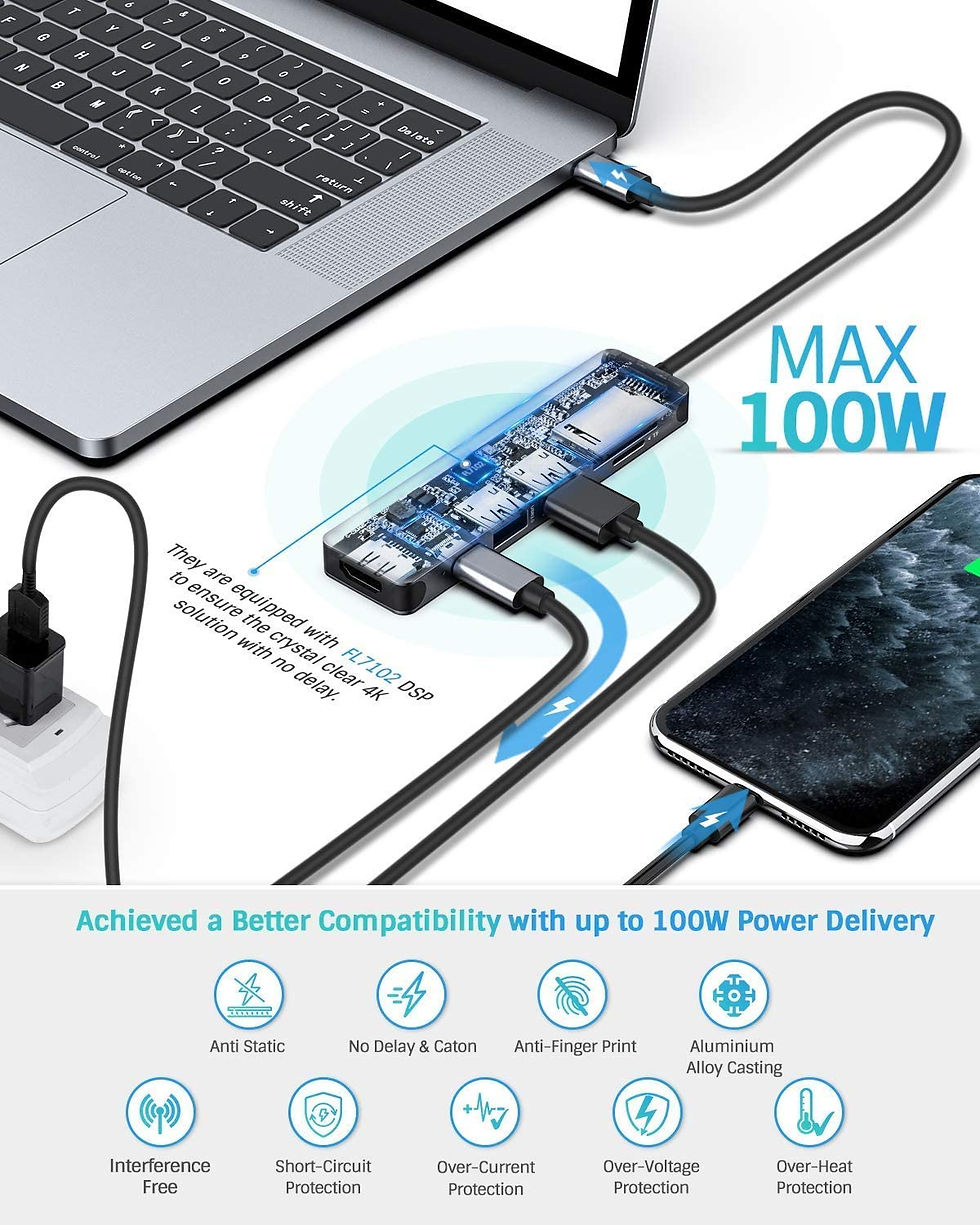 थंबनेल: USB C Hub, Hiearcool Adapter USB C Dongle for MacBook Pro, 7 in 1 USB C to HDMI