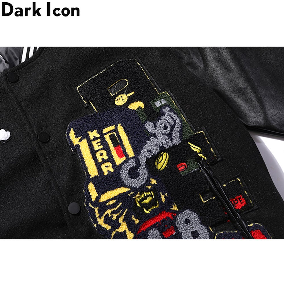 Миниатюра: Dark Leather Embroidery Padded Thick Winter Men's Jackets Baseball Jacket Man
