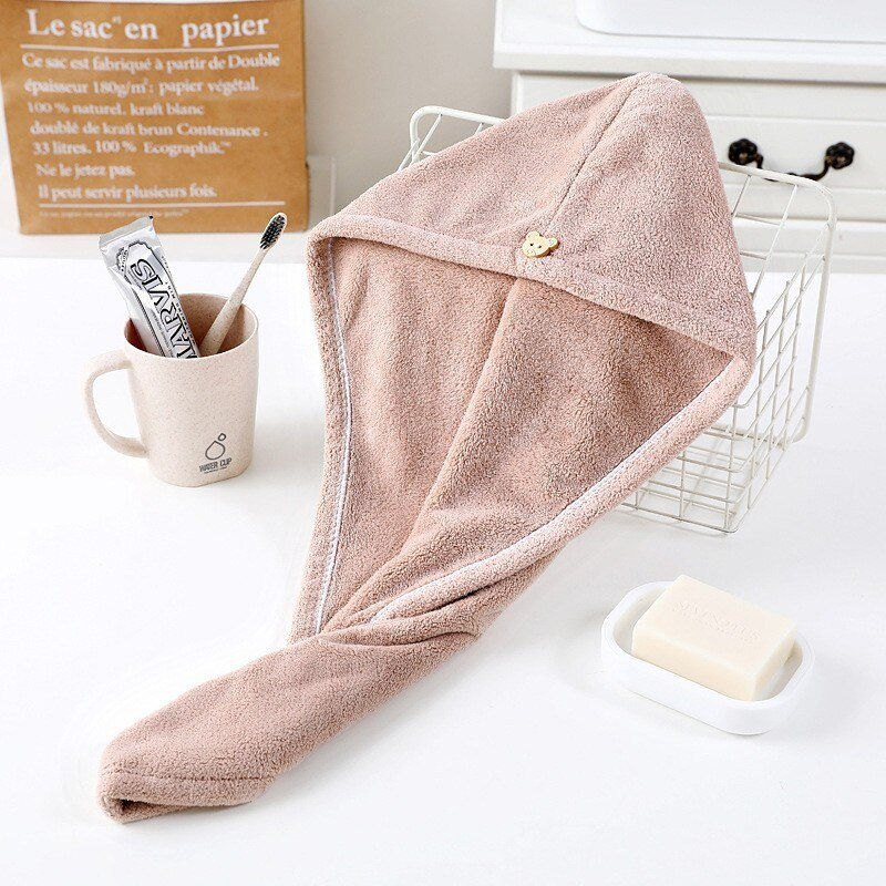 Thumbnail: Women Hair Drying Hat Quick-dry Microfiber Hair Towel Cap Hat Bath Hat Solid To