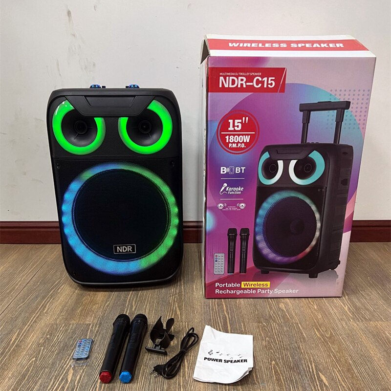 Thumbnail: Wireless BT Cart Sound Box 15" Outdoor Portable Karaoke Machine With Dual Mic C