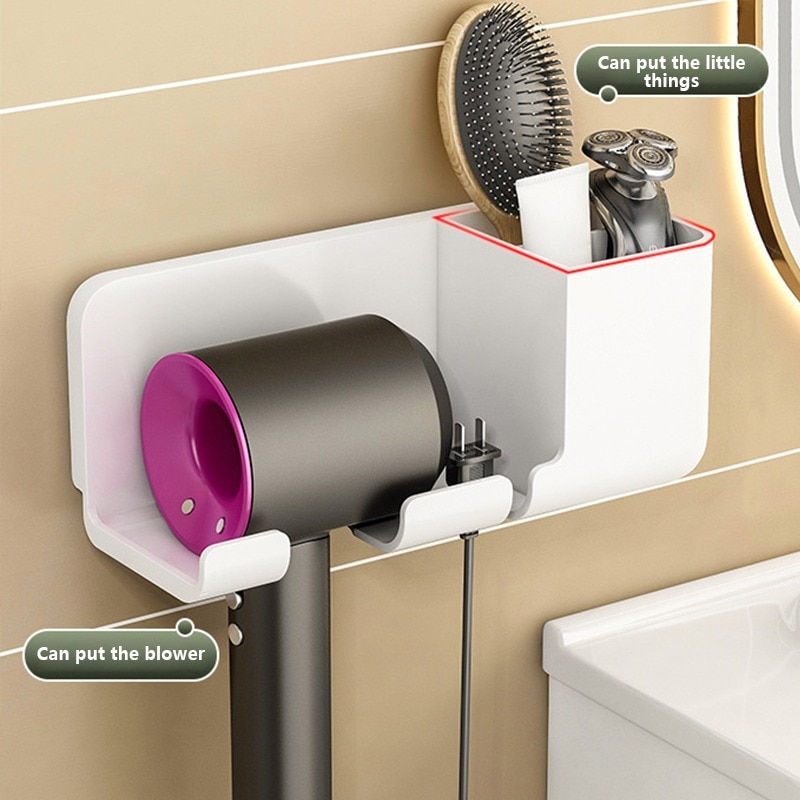Thumbnail: Storage Holder Hair Dryer Holder Bathroom Wall Mounted Rack Shelf Storage Shelv