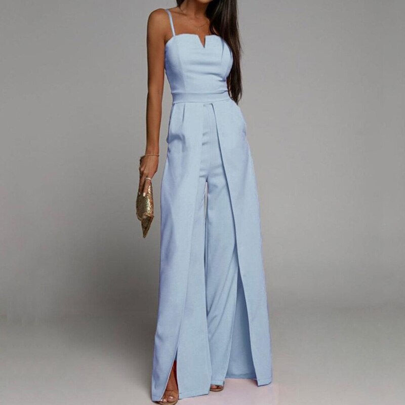 Thumbnail: Sexy V Neck Sling Solid Jumpsuit Elegant Office Lady High Waist Slim Romper Fas