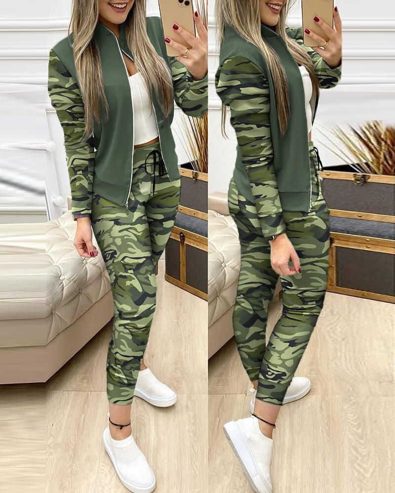 Thumbnail: Fashion Tracksuit 2 Piece Set Autumn Winter Zipper Jacket + Long Pants Sports S